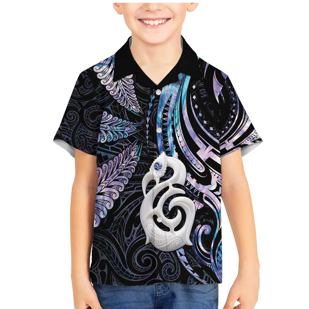 New Zealand Aotearoa Family Matching Mermaid Dress and Hawaiian Shirt Maori Hei Manaia Purple Paua Shell