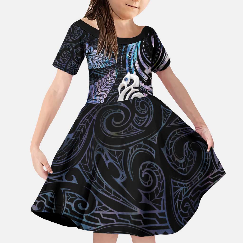 New Zealand Aotearoa Family Matching Short Sleeve Bodycon Dress and Hawaiian Shirt Maori Hei Manaia Purple Paua Shell