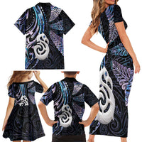 New Zealand Aotearoa Family Matching Short Sleeve Bodycon Dress and Hawaiian Shirt Maori Hei Manaia Purple Paua Shell