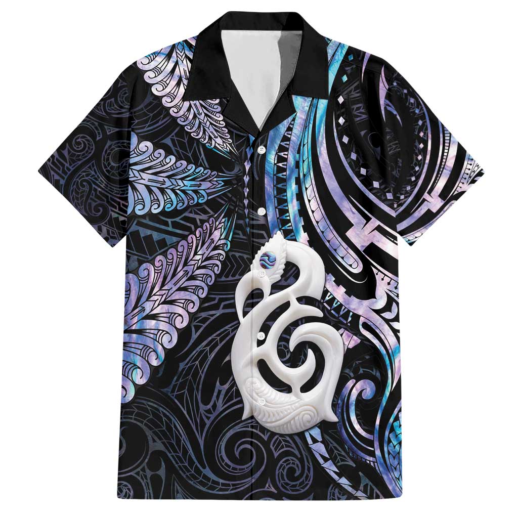 New Zealand Aotearoa Hawaiian Shirt Maori Hei Manaia Purple Paua Shell