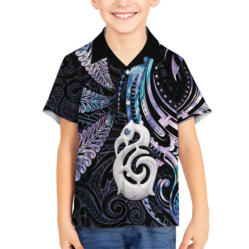 New Zealand Aotearoa Hawaiian Shirt Maori Hei Manaia Purple Paua Shell
