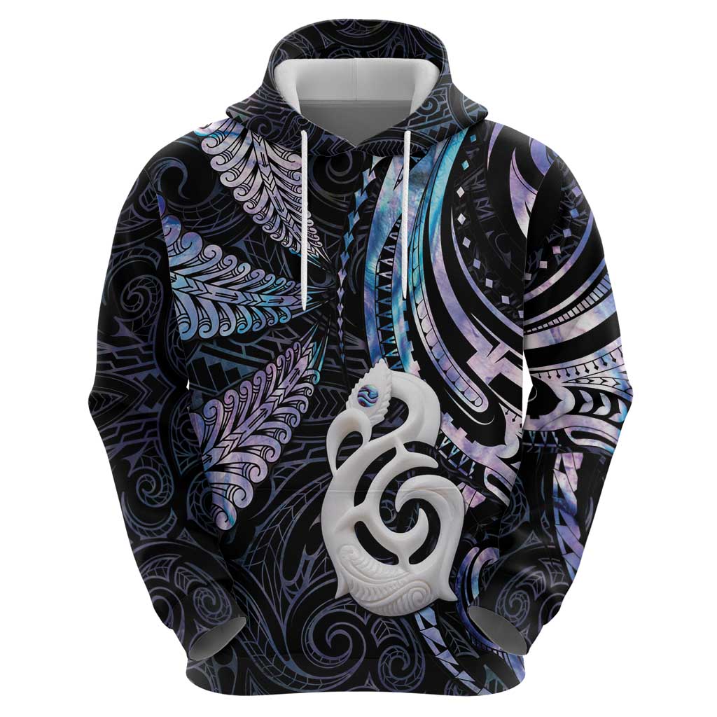 New Zealand Aotearoa Hoodie Maori Hei Manaia Purple Paua Shell