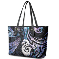 New Zealand Aotearoa Leather Tote Bag Maori Hei Manaia Purple Paua Shell