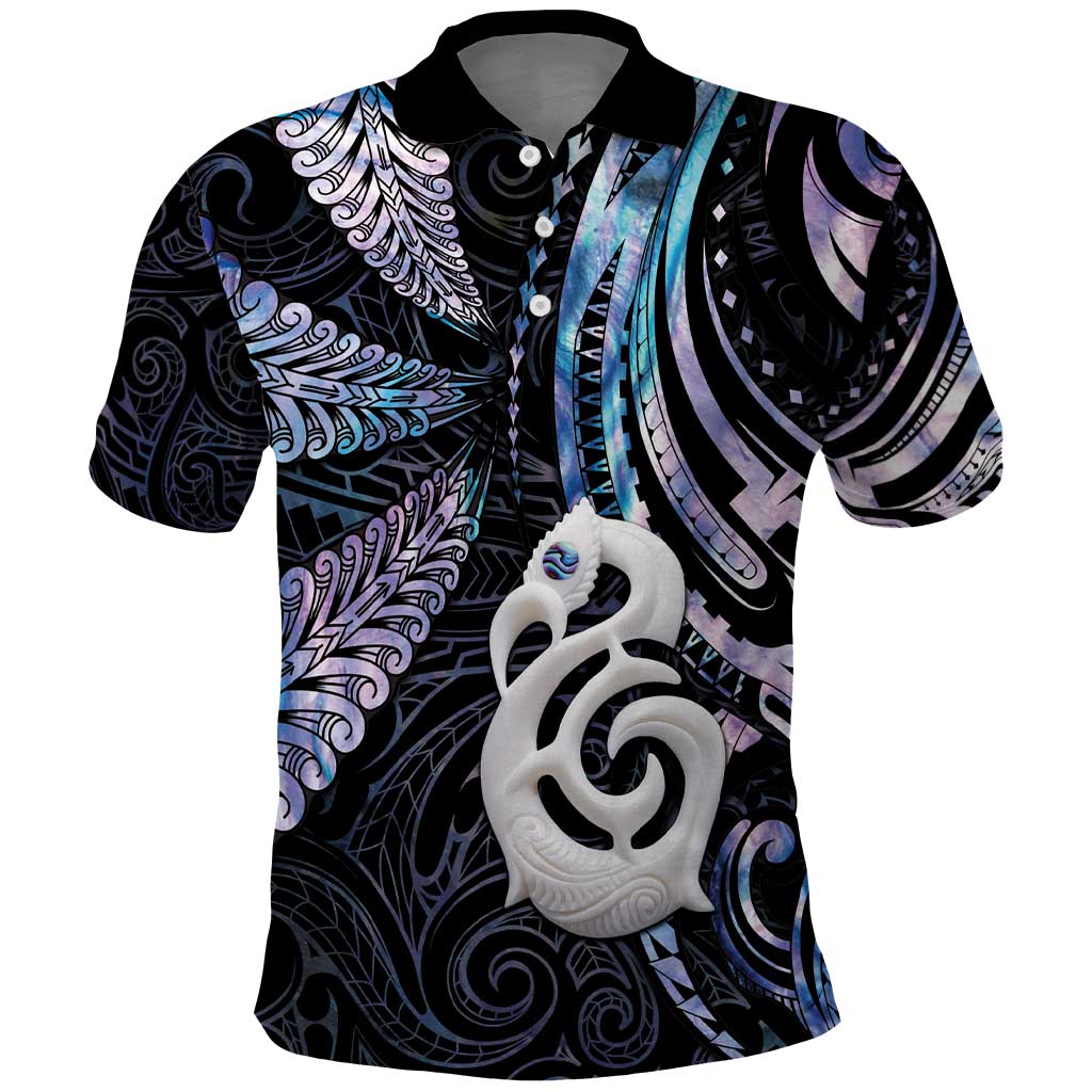 New Zealand Aotearoa Polo Shirt Maori Hei Manaia Purple Paua Shell