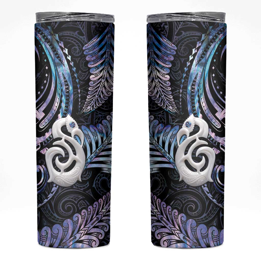 New Zealand Aotearoa Skinny Tumbler Maori Hei Manaia Purple Paua Shell