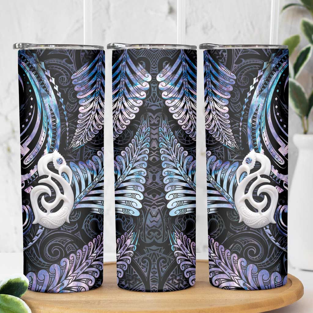 New Zealand Aotearoa Skinny Tumbler Maori Hei Manaia Purple Paua Shell