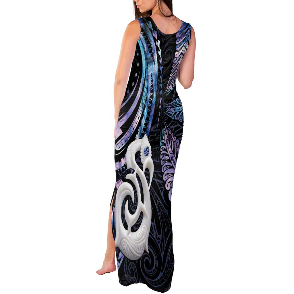 New Zealand Aotearoa Tank Maxi Dress Maori Hei Manaia Purple Paua Shell