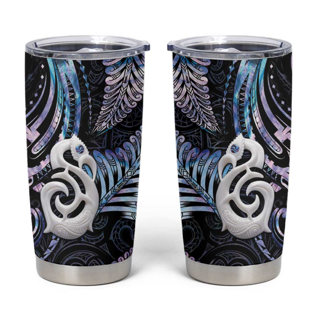 New Zealand Aotearoa Tumbler Cup Maori Hei Manaia Purple Paua Shell