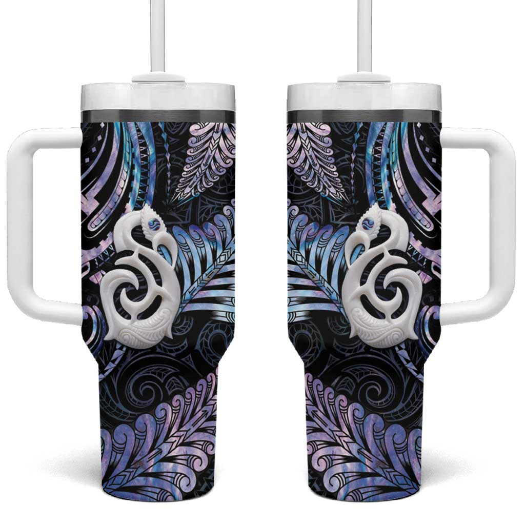 New Zealand Aotearoa Tumbler With Handle Maori Hei Manaia Purple Paua Shell