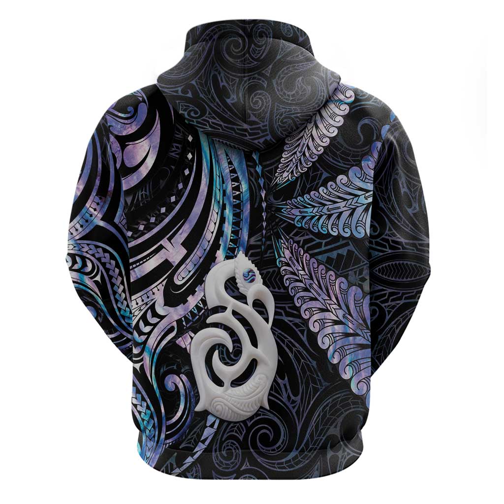 New Zealand Aotearoa Zip Hoodie Maori Hei Manaia Purple Paua Shell