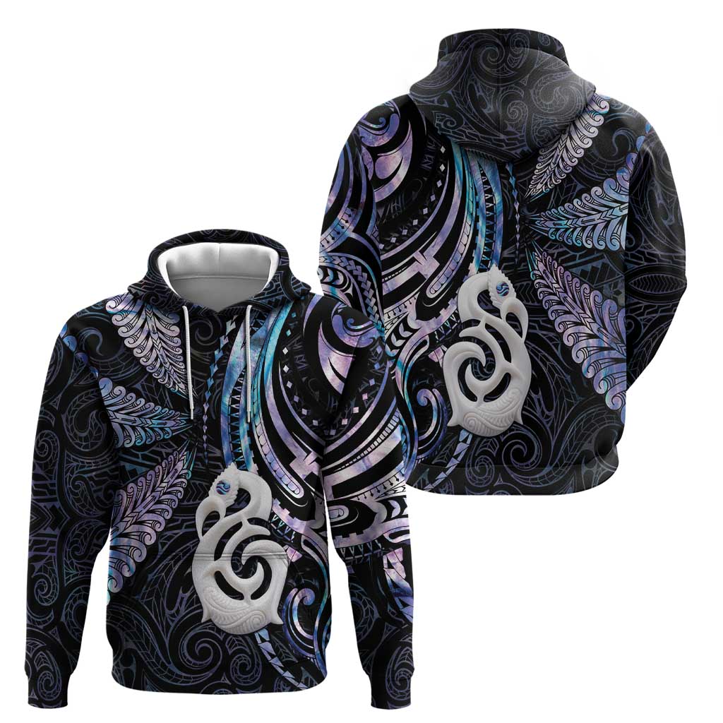 New Zealand Aotearoa Zip Hoodie Maori Hei Manaia Purple Paua Shell