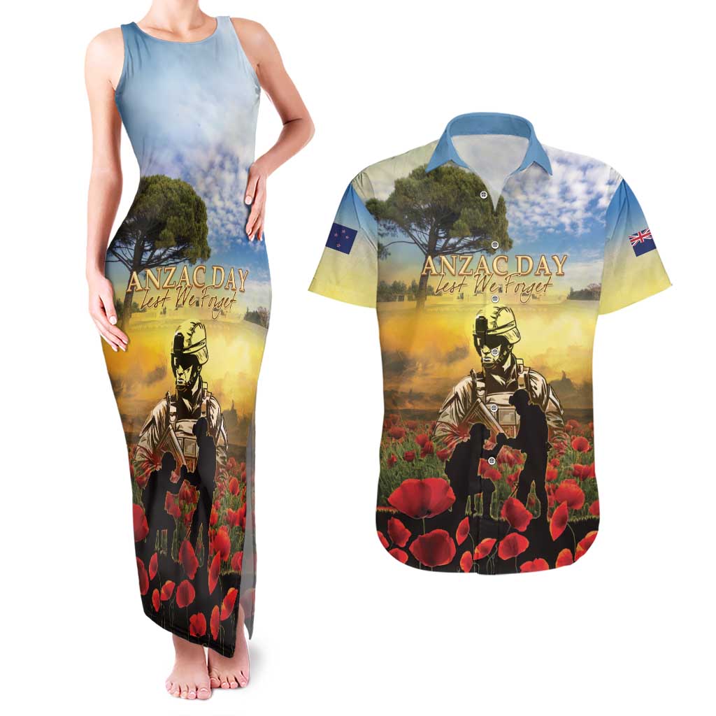 New Zealand ANZAC Day Couples Matching Tank Maxi Dress and Hawaiian Shirt The Ode Remembrance And Poppy