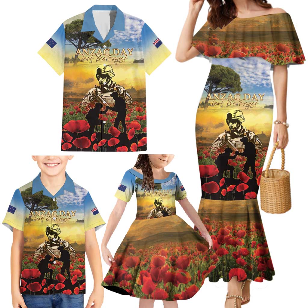 New Zealand ANZAC Day Family Matching Mermaid Dress and Hawaiian Shirt The Ode Remembrance And Poppy