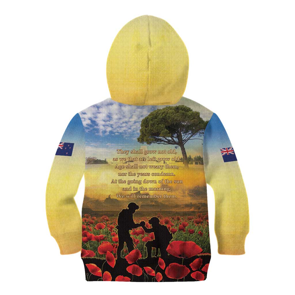 New Zealand ANZAC Day Kid Hoodie The Ode Remembrance And Poppy