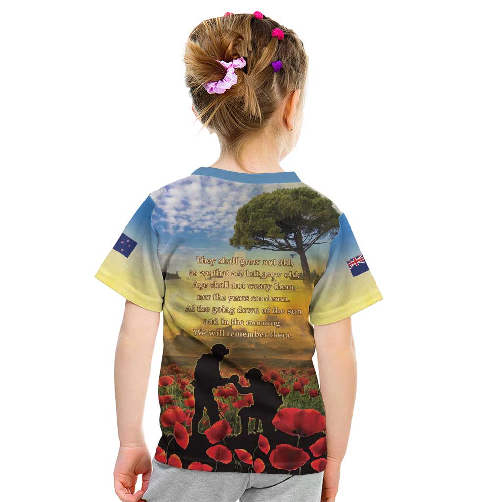 New Zealand ANZAC Day Kid T Shirt The Ode Remembrance And Poppy