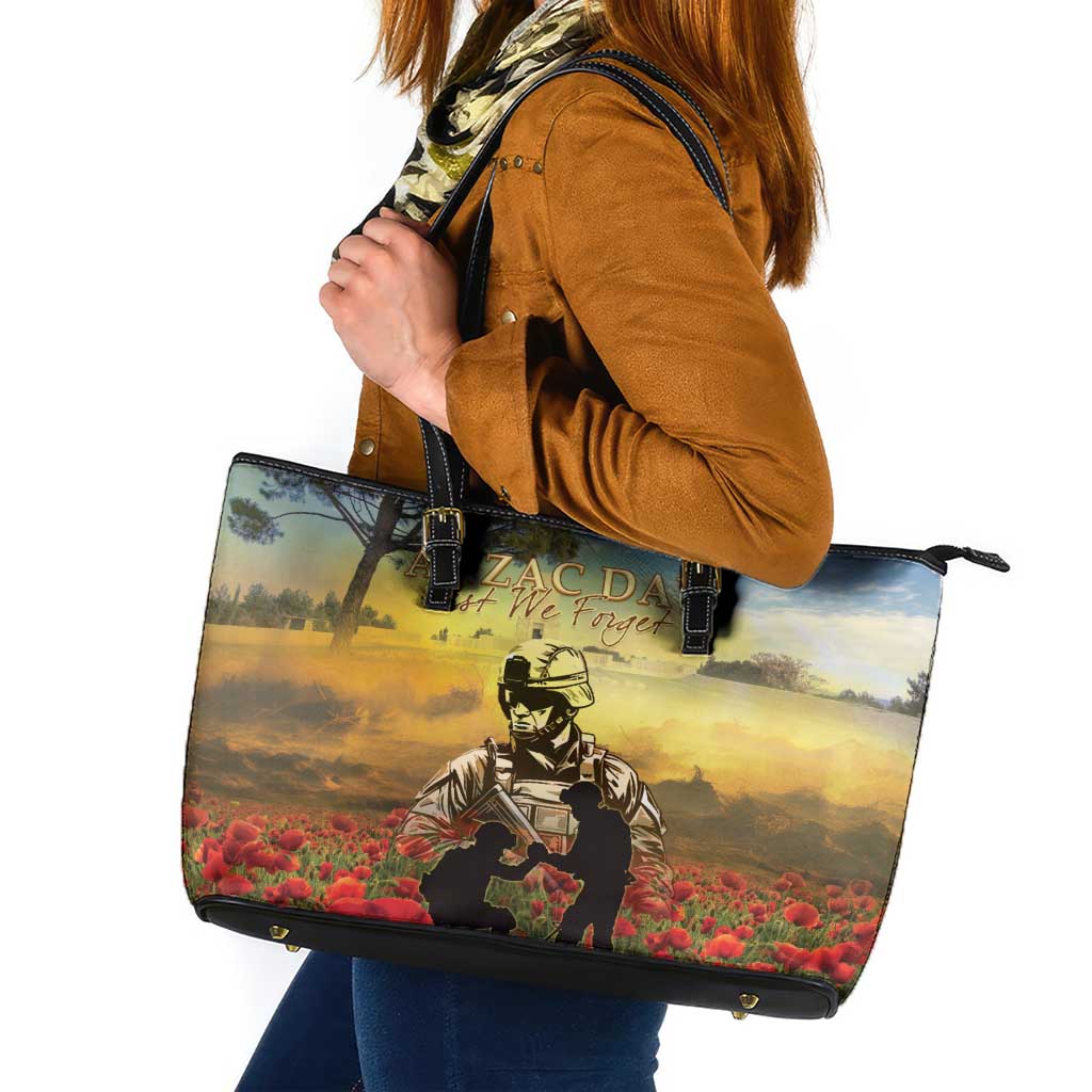 New Zealand ANZAC Day Leather Tote Bag The Ode Remembrance And Poppy