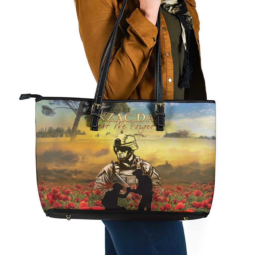 New Zealand ANZAC Day Leather Tote Bag The Ode Remembrance And Poppy