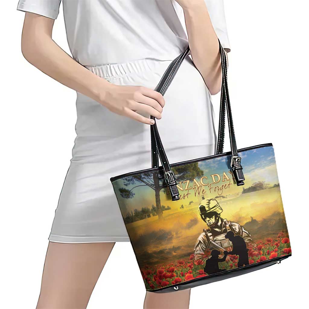 New Zealand ANZAC Day Leather Tote Bag The Ode Remembrance And Poppy