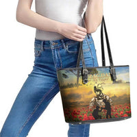 New Zealand ANZAC Day Leather Tote Bag The Ode Remembrance And Poppy