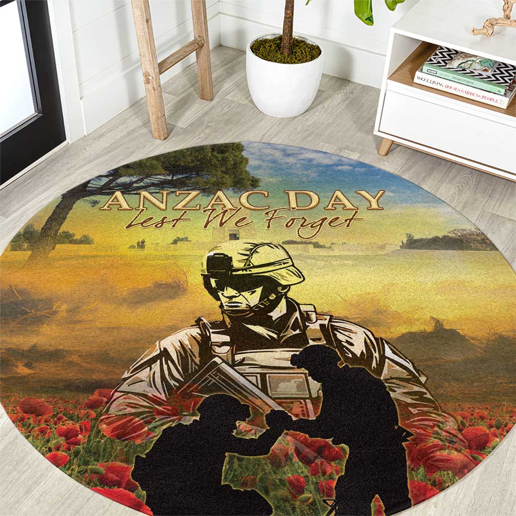 New Zealand ANZAC Day Round Carpet The Ode Remembrance And Poppy DT04 Yellow - Polynesian Pride
