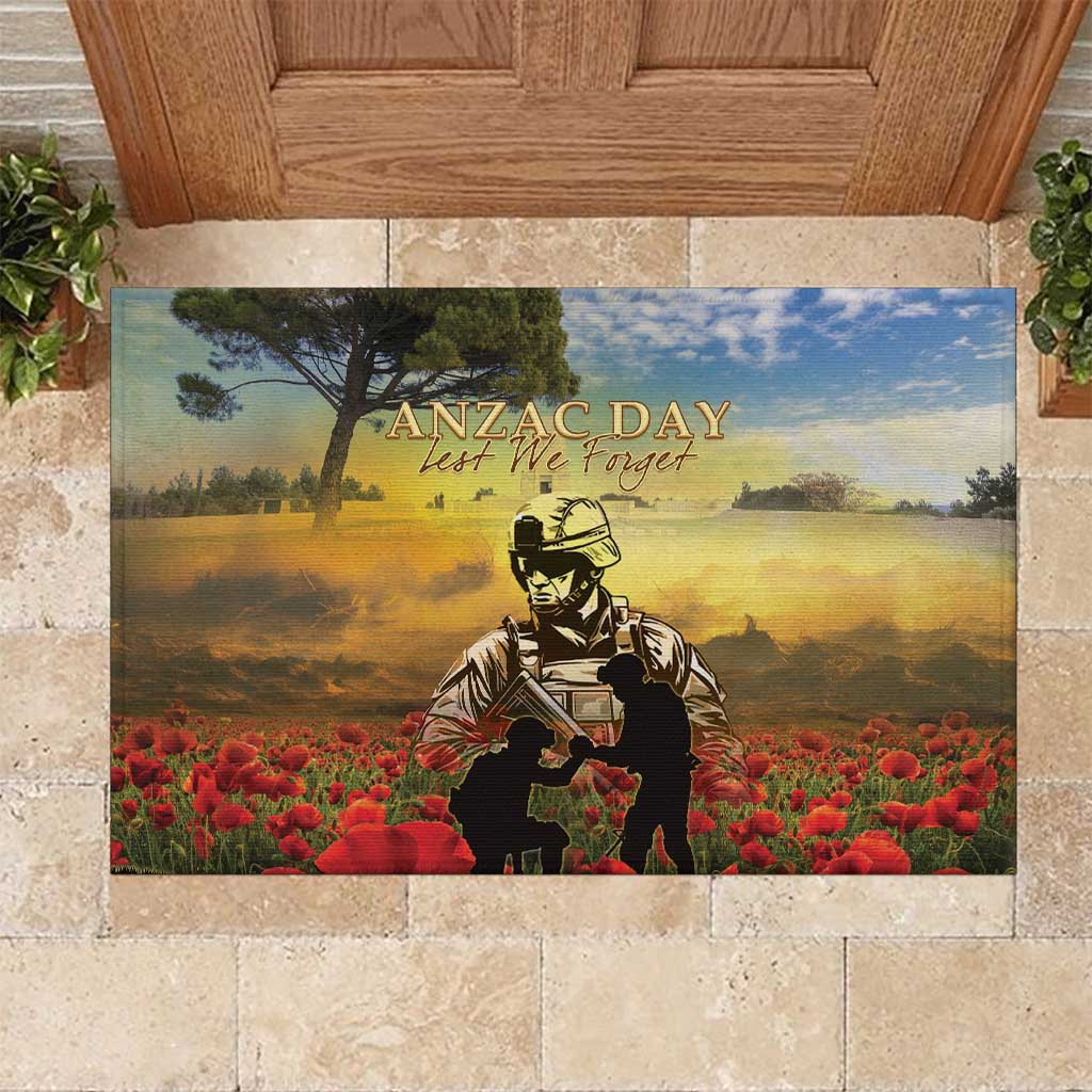 New Zealand ANZAC Day Rubber Doormat The Ode Remembrance And Poppy DT04 Yellow - Polynesian Pride