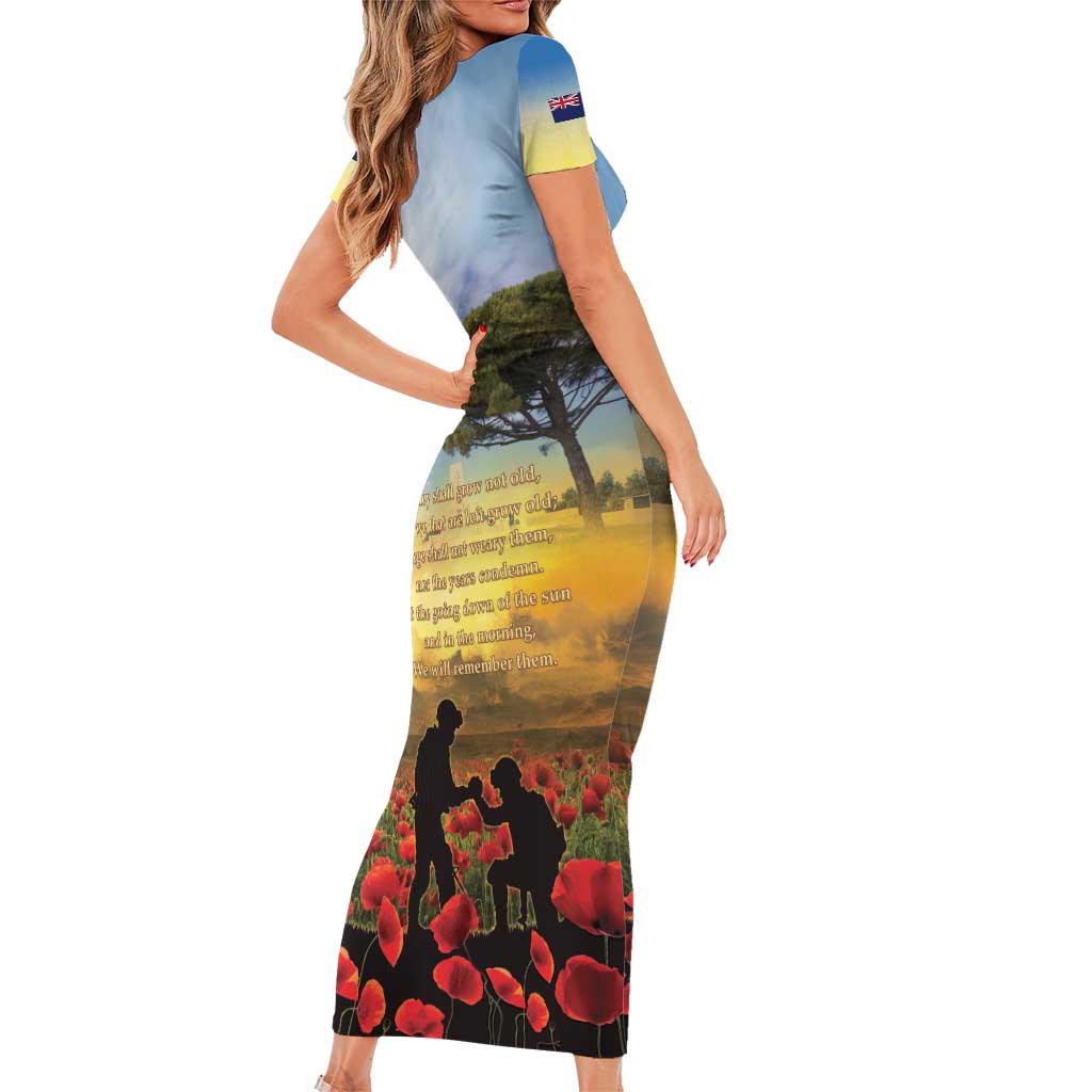 New Zealand ANZAC Day Short Sleeve Bodycon Dress The Ode Remembrance And Poppy