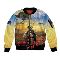 New Zealand ANZAC Day Sleeve Zip Bomber Jacket The Ode Remembrance And Poppy