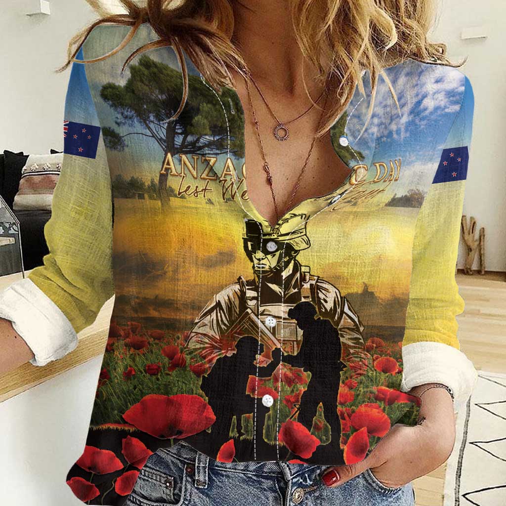 New Zealand ANZAC Day Women Casual Shirt The Ode Remembrance And Poppy