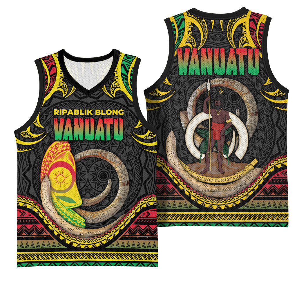 Vanuatu Language Week Basketball Jersey Boar Tusk Warrior Tribal Floral Pattern