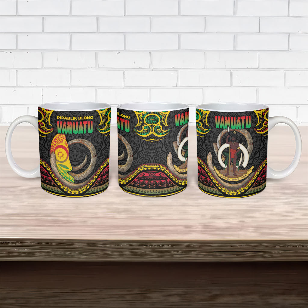 Vanuatu Language Week Ceramic Mug Boar Tusk Warrior Tribal Floral Pattern