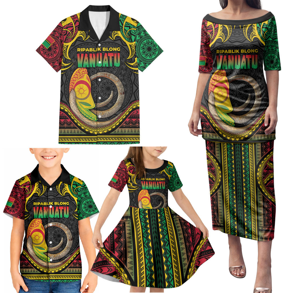 Vanuatu Language Week Family Matching Puletasi and Hawaiian Shirt Boar Tusk Warrior Tribal Floral Pattern DT05 - Polynesian Pride