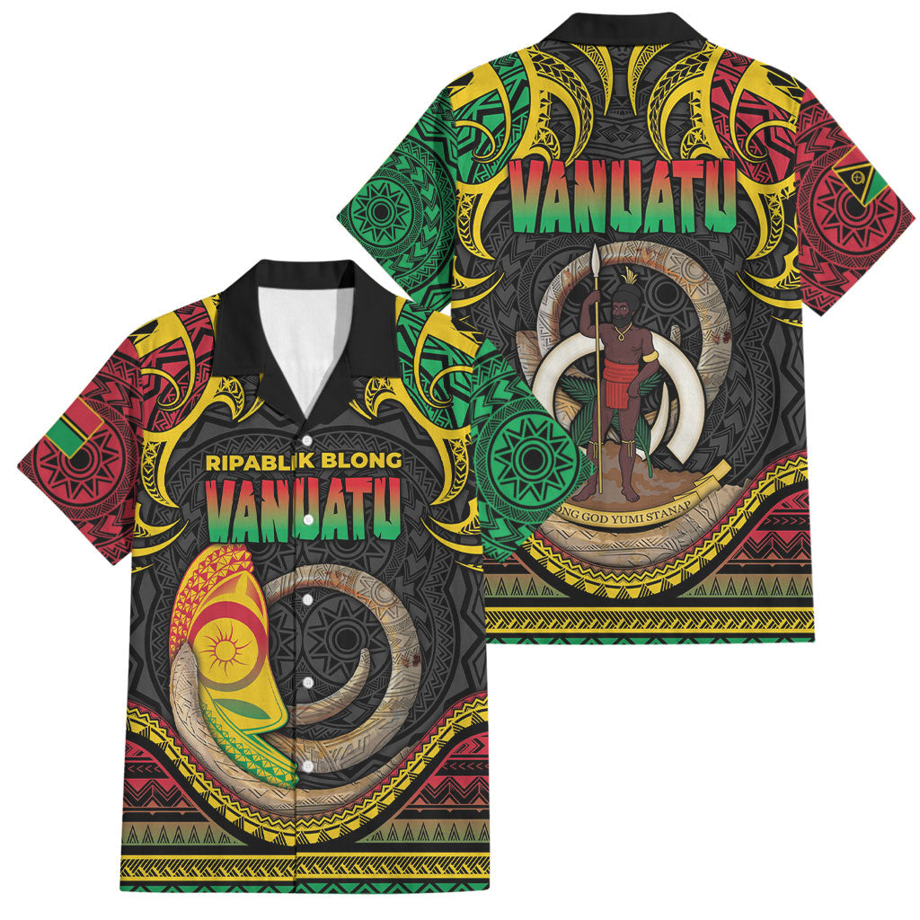 Vanuatu Language Week Family Matching Puletasi and Hawaiian Shirt Boar Tusk Warrior Tribal Floral Pattern