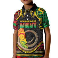 Vanuatu Language Week Kid Polo Shirt Boar Tusk Warrior Tribal Floral Pattern