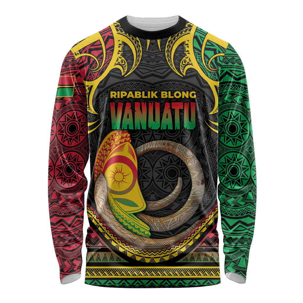 Vanuatu Language Week Long Sleeve Shirt Boar Tusk Warrior Tribal Floral Pattern DT05 Unisex Black - Polynesian Pride