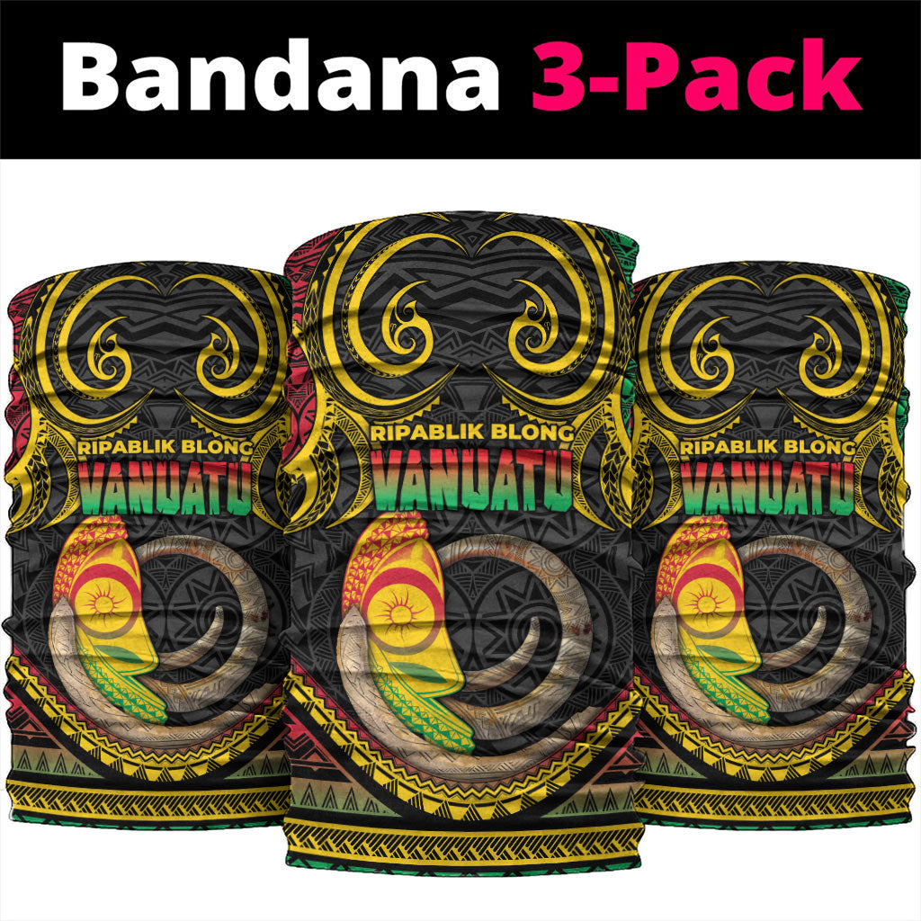 Vanuatu Language Week Neck Gaiter Boar Tusk Warrior Tribal Floral Pattern DT05 package One Size: 25*50cm Black - Polynesian Pride
