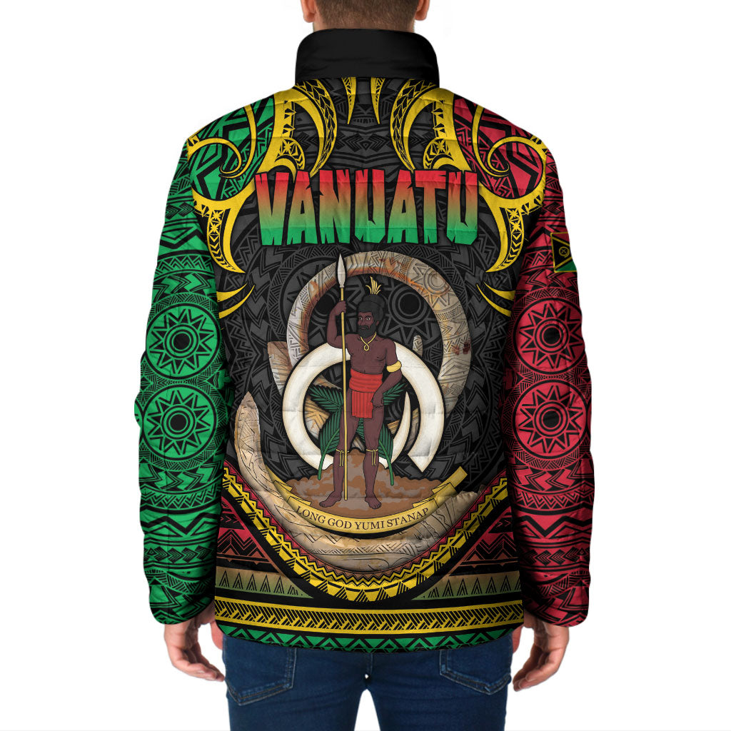 Vanuatu Language Week Padded Jacket Boar Tusk Warrior Tribal Floral Pattern