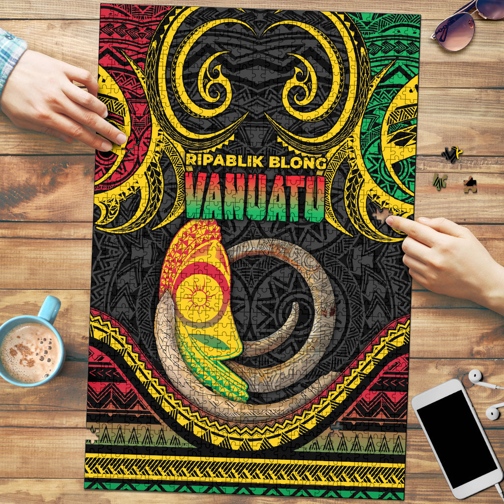 Vanuatu Language Week Puzzle Boar Tusk Warrior Tribal Floral Pattern DT05 Black - Polynesian Pride