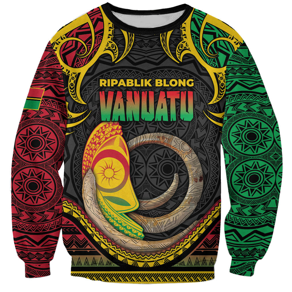Vanuatu Language Week Sweatshirt Boar Tusk Warrior Tribal Floral Pattern