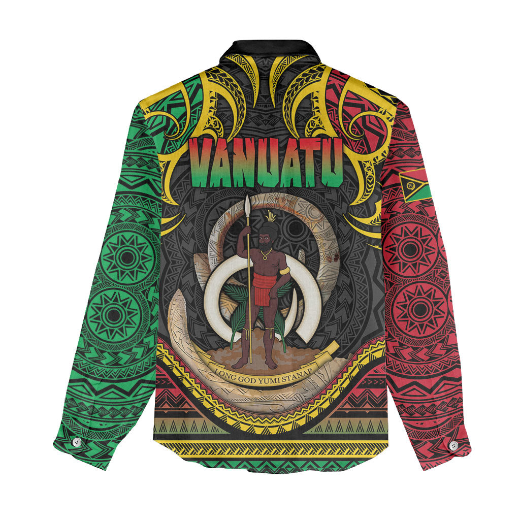 Vanuatu Language Week Women Casual Shirt Boar Tusk Warrior Tribal Floral Pattern