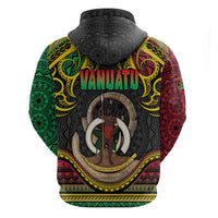 Vanuatu Language Week Zip Hoodie Boar Tusk Warrior Tribal Floral Pattern