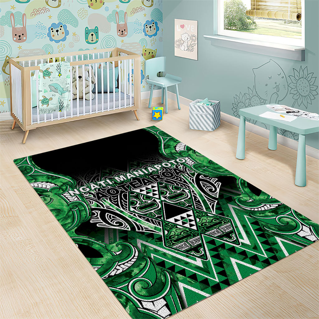 Aotearoa Ngati Maniapoto Area Rug Maori Tribal Green Paua Shell Pattern DT05 - Polynesian Pride