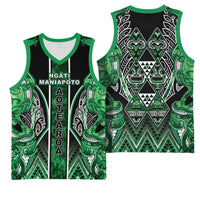 Aotearoa Ngati Maniapoto Basketball Jersey Maori Tribal Green Paua Shell Pattern DT05 - Polynesian Pride