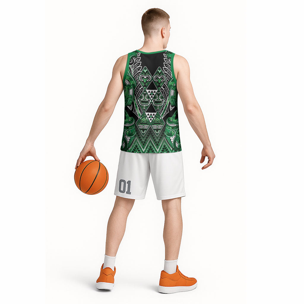 Aotearoa Ngati Maniapoto Basketball Jersey Maori Tribal Green Paua Shell Pattern DT05 - Polynesian Pride