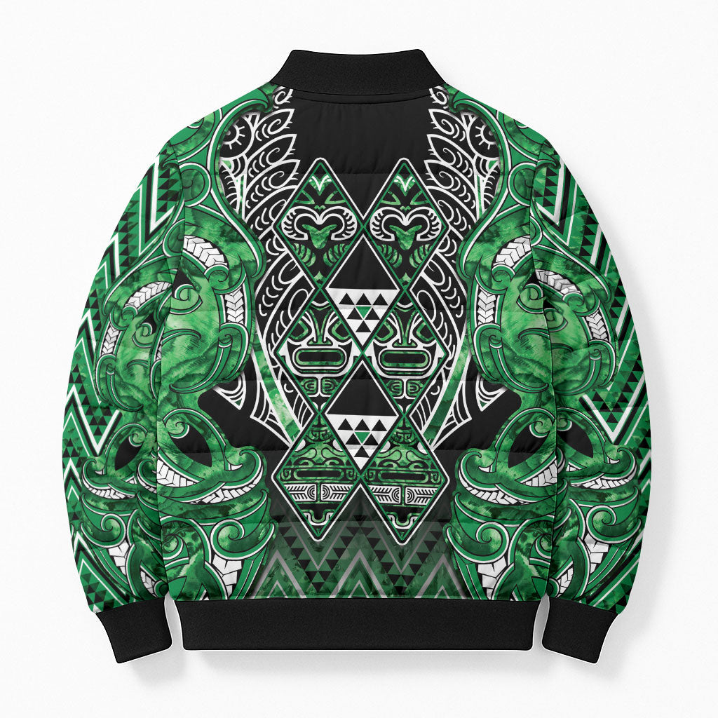 Aotearoa Ngati Maniapoto Bomber Puffer Jacket Maori Tribal Green Paua Shell Pattern DT05 - Polynesian Pride