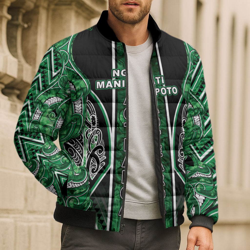 Aotearoa Ngati Maniapoto Bomber Puffer Jacket Maori Tribal Green Paua Shell Pattern DT05 - Polynesian Pride
