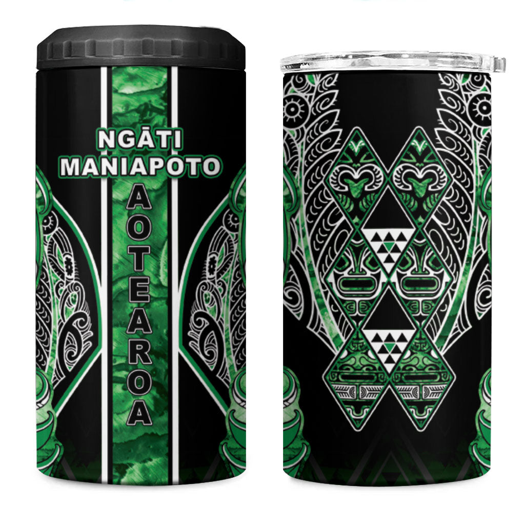 Aotearoa Ngati Maniapoto 4 in 1 Can Cooler Tumbler Maori Tribal Green Paua Shell Pattern DT05 One Size: 16 oz Green - Polynesian Pride