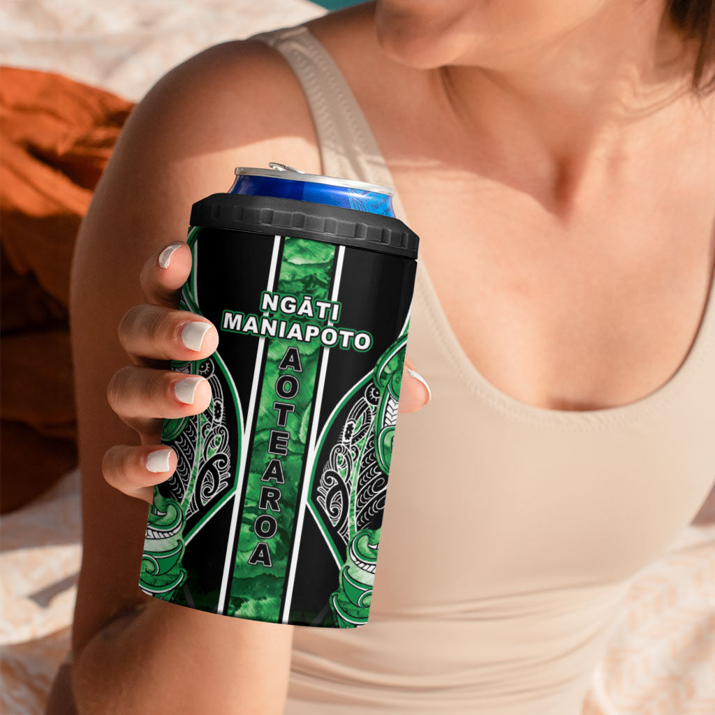 Aotearoa Ngati Maniapoto 4 in 1 Can Cooler Tumbler Maori Tribal Green Paua Shell Pattern DT05 - Polynesian Pride