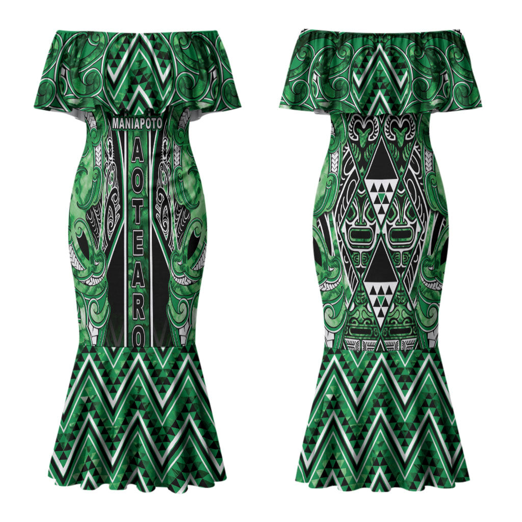 Aotearoa Ngati Maniapoto Couples Matching Mermaid Dress and Hawaiian Shirt Maori Tribal Green Paua Shell Pattern DT05 - Polynesian Pride