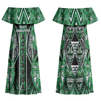 Aotearoa Ngati Maniapoto Couples Matching Off Shoulder Maxi Dress and Hawaiian Shirt Maori Tribal Green Paua Shell Pattern DT05 - Polynesian Pride