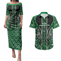 Aotearoa Ngati Maniapoto Couples Matching Puletasi and Hawaiian Shirt Maori Tribal Green Paua Shell Pattern DT05 Green - Polynesian Pride